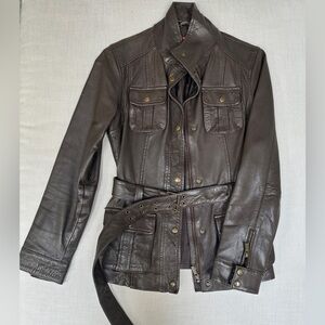 Michael Kors Dark Brown Women’s Leather Jacket Belted